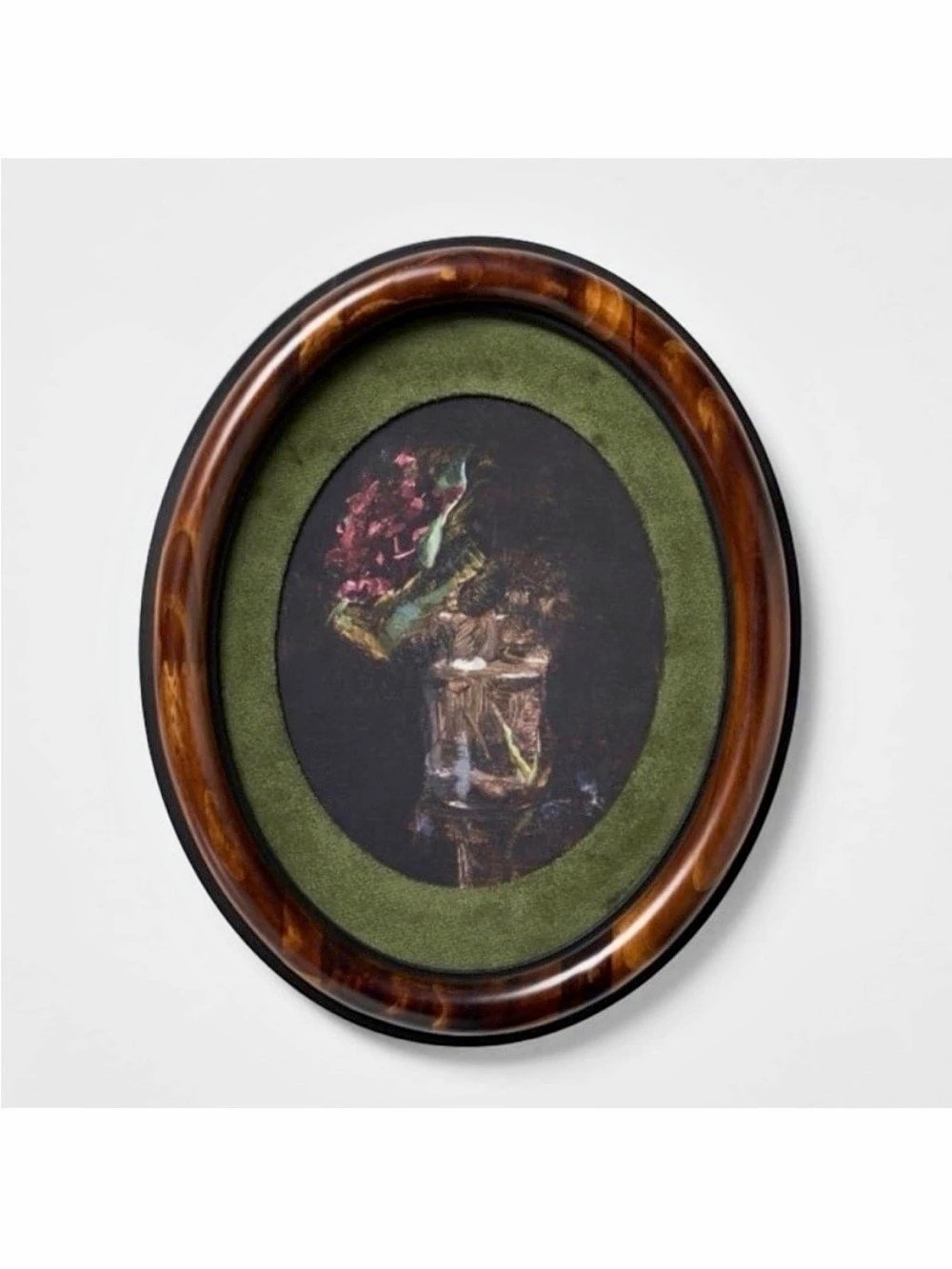 Studio McGee Oval Framed Wall Art 9” x 11” Green Velvet Mat encircles canvas